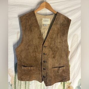 The J. Peterman Co. Mens Vtg. 80s/90s Leather Camel Vest Made Lexintonton KY 🌵XL